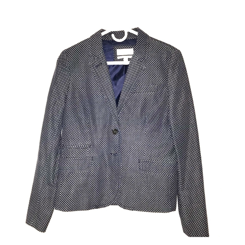 Navy blue and white dot blazer. J Crew. Size 8.